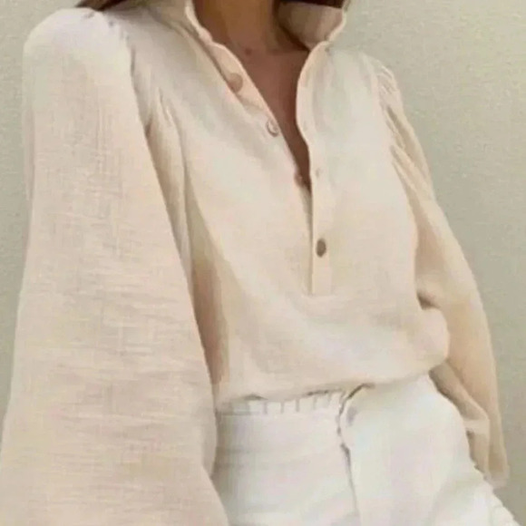 Apricot Casual Women's Solid Color Lantern Sleeve Loose Shirt - Picture 3 of 4